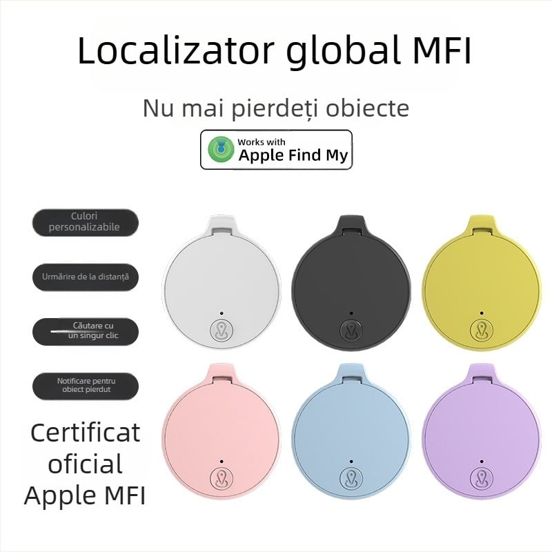 FIND-Y12 Localizator Circular Global cu Urmărire Inteligentă, Alerte Anti-Pierdere Bidirecționale, Rază 10–15 m, Baterie 210 mAh, Carcasă ABS, pentru Portofel, Chei și Animale de Companie