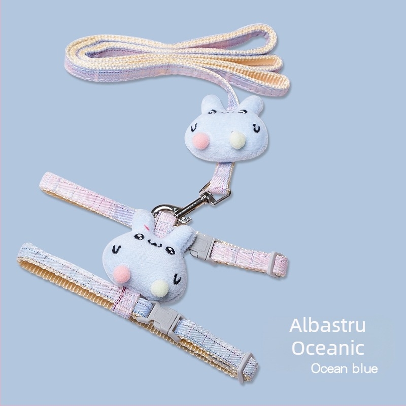 Lesă de plimbare pentru pisici - fără retractare, hamă piept reglabilă, șnur din nailon cu încuietori din aliaj și ABS