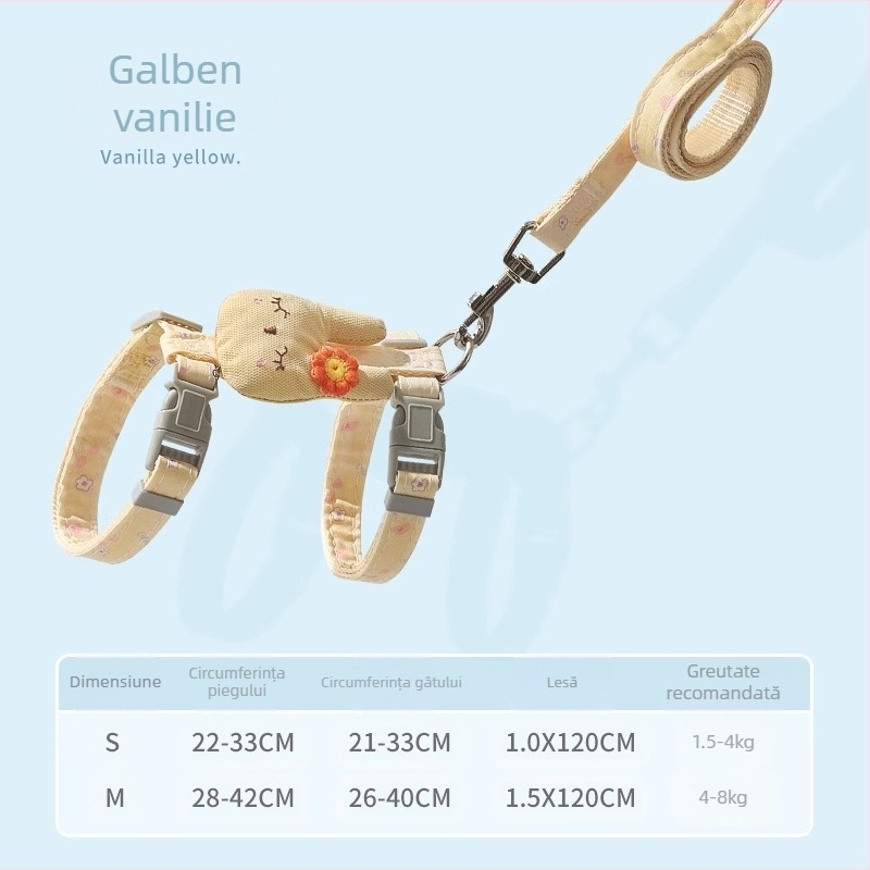 Lesă de plimbare pentru pisici - fără retractare, hamă piept reglabilă, șnur din nailon cu încuietori din aliaj și ABS