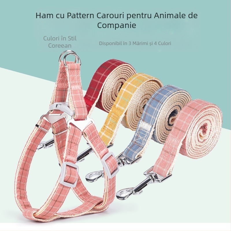 Ta-da Bear Lesă pentru câini din poliester, stil hamă, model carouri două nuanțe, Origine Zhejiang