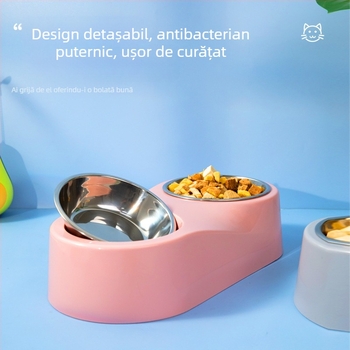 Pipitao vas pentru pisici – cu două boluri, ABS + oțel inoxidabil, pentru pisici, anti-înclinație
