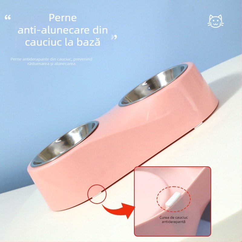 Pipitao vas pentru pisici – cu două boluri, ABS + oțel inoxidabil, pentru pisici, anti-înclinație