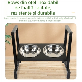 Suport de hrănire pentru animale de companie, ridicat, cu patru niveluri de reglare a înclinării și boluri duble din oțel inoxidabil