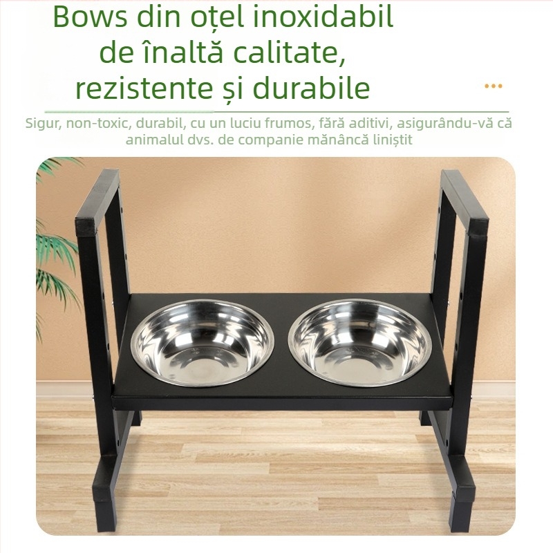 Suport de hrănire pentru animale de companie, ridicat, cu patru niveluri de reglare a înclinării și boluri duble din oțel inoxidabil