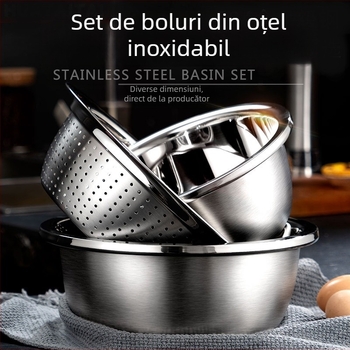 Xian shun bazin din oțel inoxidabil nemagnetic, stil european, multifuncțional pentru bucătărie — aluat, ouă bătute și spălare/scurgere