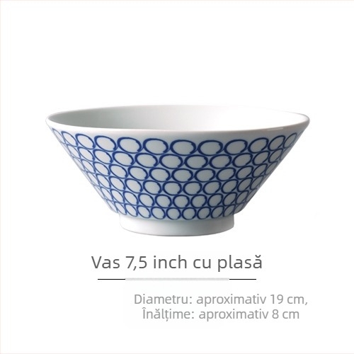 Nishida Muyu bol ramen porțelan, model cu dungi, stil japonez, formă rotundă, compatibil cu microunde