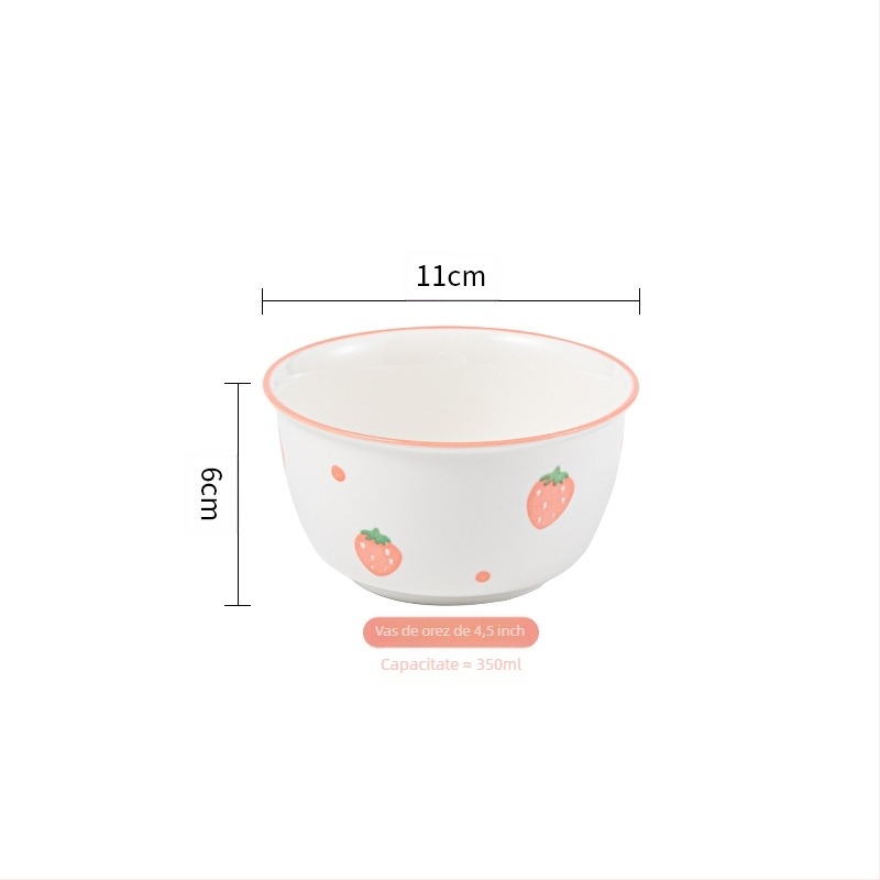 Set ceramic pentru o persoană - bol rotund, farfurie, bețișoare și lingură, model cu puncte în valuri, stil proaspăt, compatibil cu microunde