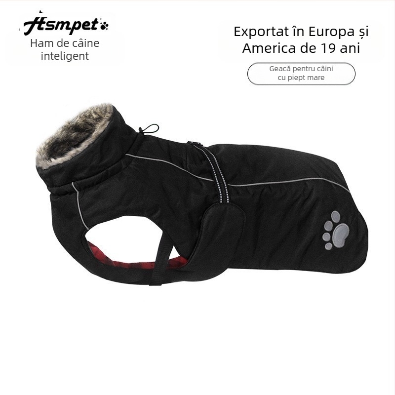 Asmpet palton din bumbac pentru câine cu ham încorporat — îmbrăcăminte pentru animale de companie, căldură de iarnă