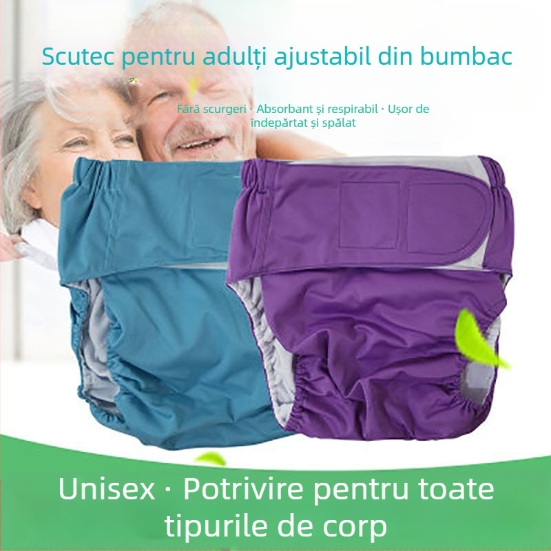 Scutece textile pentru adulți cu Velcro, impermeabile, fibre de poliester, Clasa B, 40–90 kg, 100 buc.