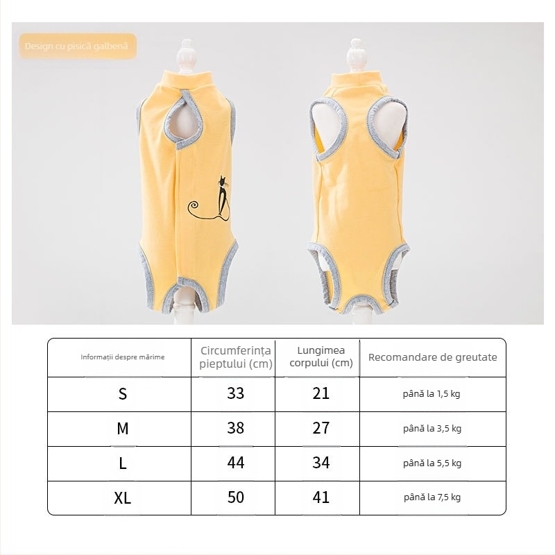 Îmbrăcăminte pentru animale – halat chirurgical anti-lingere pentru pisici, material din pânză, stil lejer