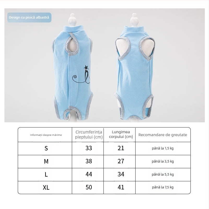 Îmbrăcăminte pentru animale – halat chirurgical anti-lingere pentru pisici, material din pânză, stil lejer