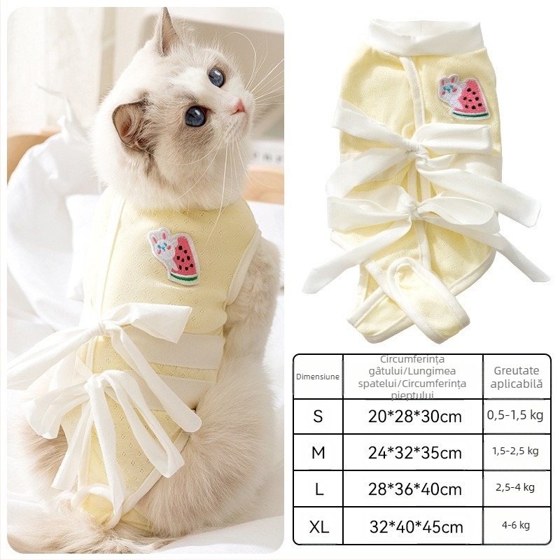 Îmbrăcăminte pentru animale – halat chirurgical anti-lingere pentru pisici, material din pânză, stil lejer