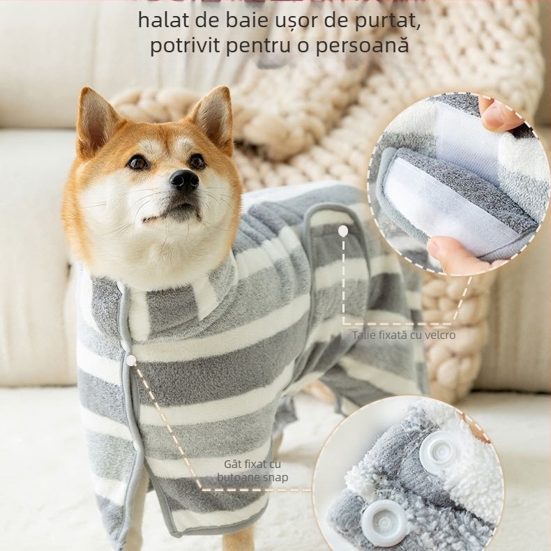 Halat de baie pentru câini cu închidere completă – absorbant, uscare rapidă din Coral Fleece, 150D fire, țesătură plană, personalizare disponibilă