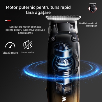 Mașină de tuns păr, reîncărcabilă, cu motor cu perii, lame din oțel inoxidabil, baterie încorporată 1200-2000 mAh, autonomie 1-3 ore