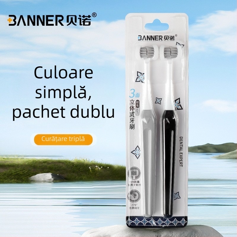 Perie de dinți cu trei fețe pentru adulți, protecție gingivală și peri moi | Banner/Benoy | Periuță de dinți manuală