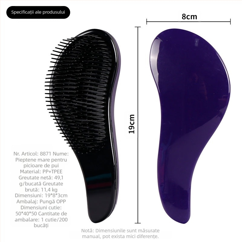 Pheaya pieptene de păr din plastic — anti încâlcire, netezire și masaj, ușor și portabil
