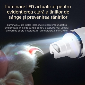 Pilă electrică pentru unghii pentru animale de companie cu LED – putere mare, pentru câini și pisici