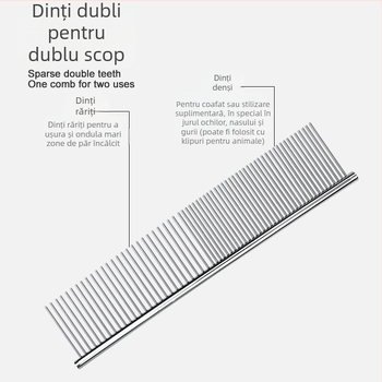 Pieptene metalic Senwei pentru animale cu blană lungă, dinți dubli și dens, pentru descurcarea nodurilor și îndepărtarea părului, potrivit pentru câini și pisici