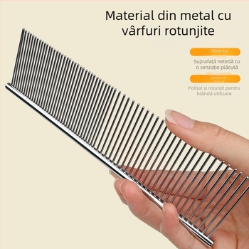 Pieptene metalic Senwei pentru animale cu blană lungă, dinți dubli și dens, pentru descurcarea nodurilor și îndepărtarea părului, potrivit pentru câini și pisici