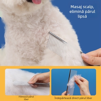 Pieptene metalic Senwei pentru animale cu blană lungă, dinți dubli și dens, pentru descurcarea nodurilor și îndepărtarea părului, potrivit pentru câini și pisici