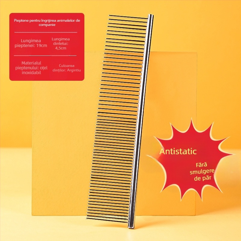 Pieptene metalic Senwei pentru animale cu blană lungă, dinți dubli și dens, pentru descurcarea nodurilor și îndepărtarea părului, potrivit pentru câini și pisici