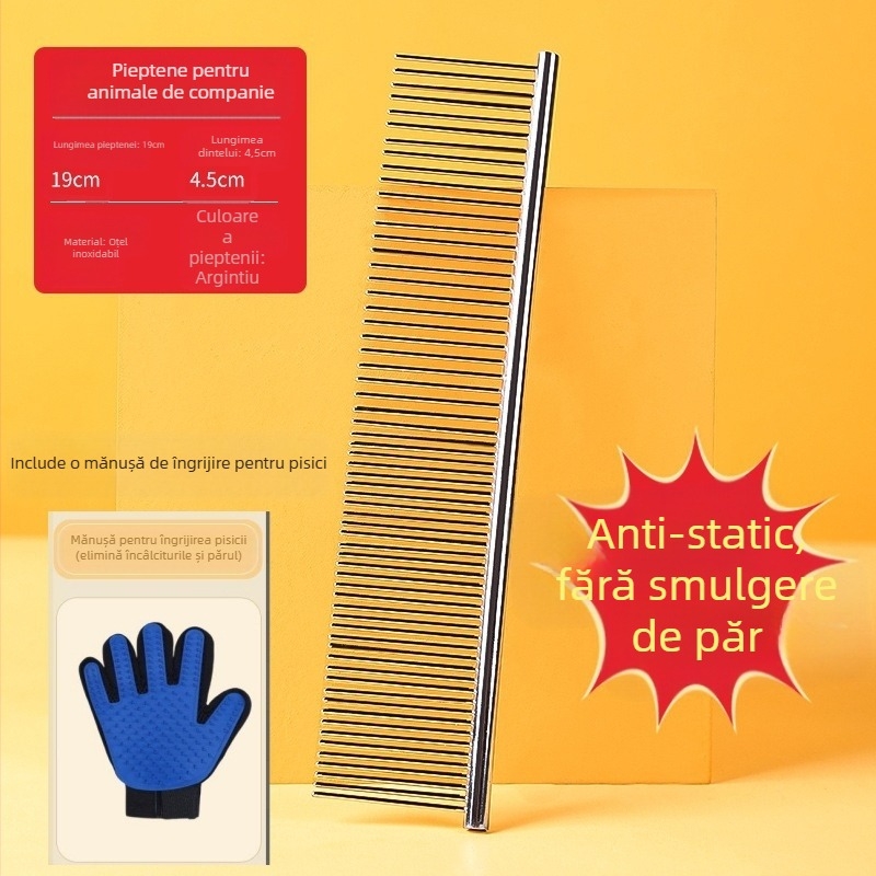 Pieptene metalic Senwei pentru animale cu blană lungă, dinți dubli și dens, pentru descurcarea nodurilor și îndepărtarea părului, potrivit pentru câini și pisici