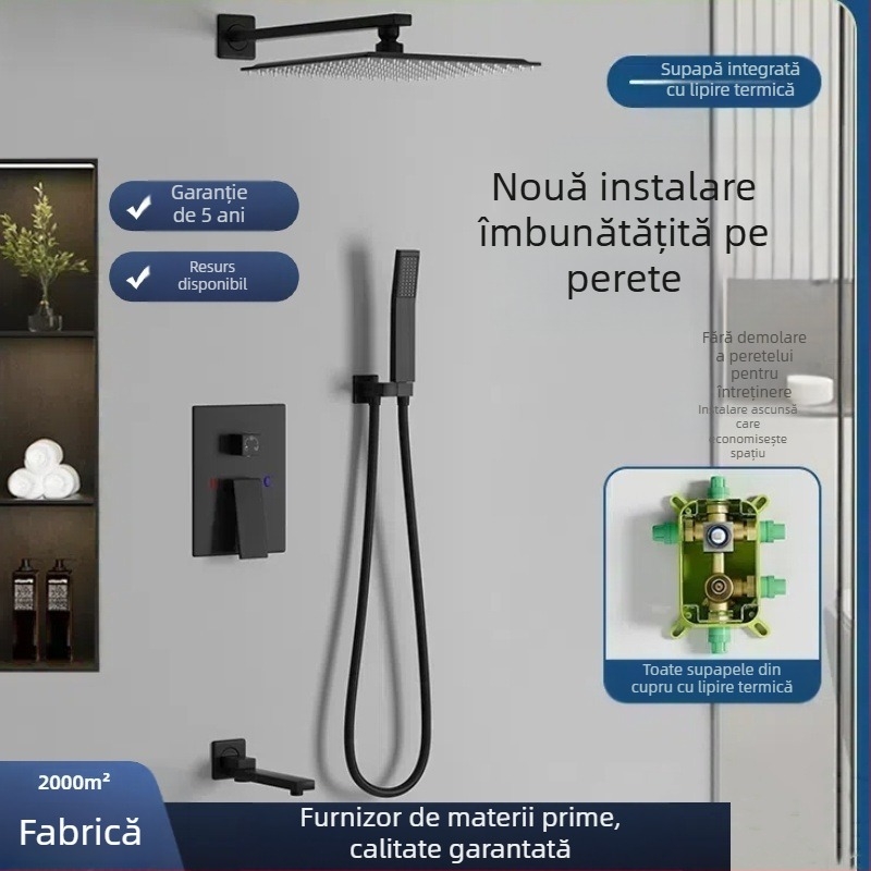 Set de duș încastrat în perete, din cupru, duș pătrat tip ploaie, controlul temperaturii, model zs-anz