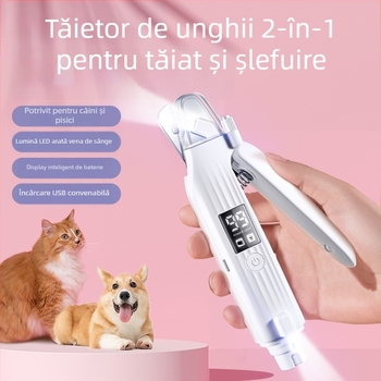 Tăietor de unghii pentru animale, 2 în 1, cu șlefuitor electric pentru pisici și câini — Cod produs Hz8