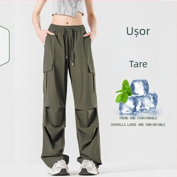 Pantaloni sport unisex de vară, din material ice silk subțire, cu buzunare mari, uscare rapidă