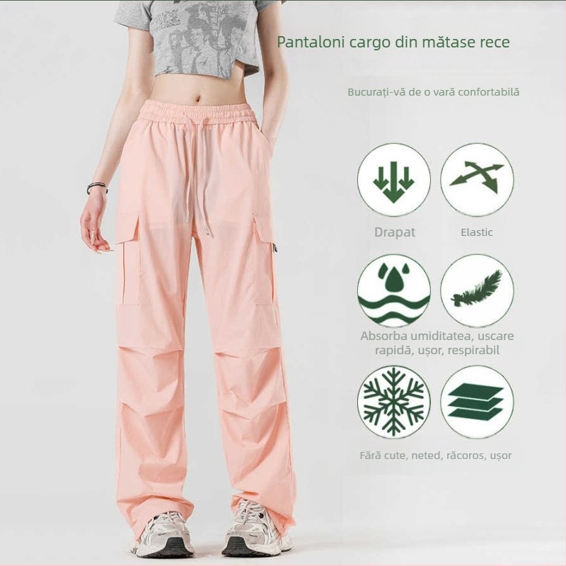 Pantaloni sport unisex de vară, din material ice silk subțire, cu buzunare mari, uscare rapidă