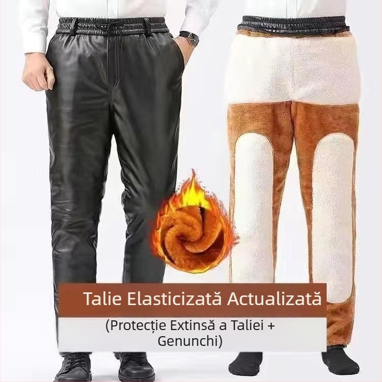 Pantaloni din piele PU cu fleece, croială dreaptă, talie înaltă, pentru iarnă, stil retro
