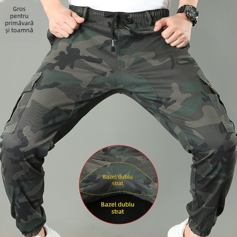 Pantaloni casual de lucru din bumbac, camuflaj, croi drept, talie medie, cu mai multe buzunare, pentru primăvară-toamnă