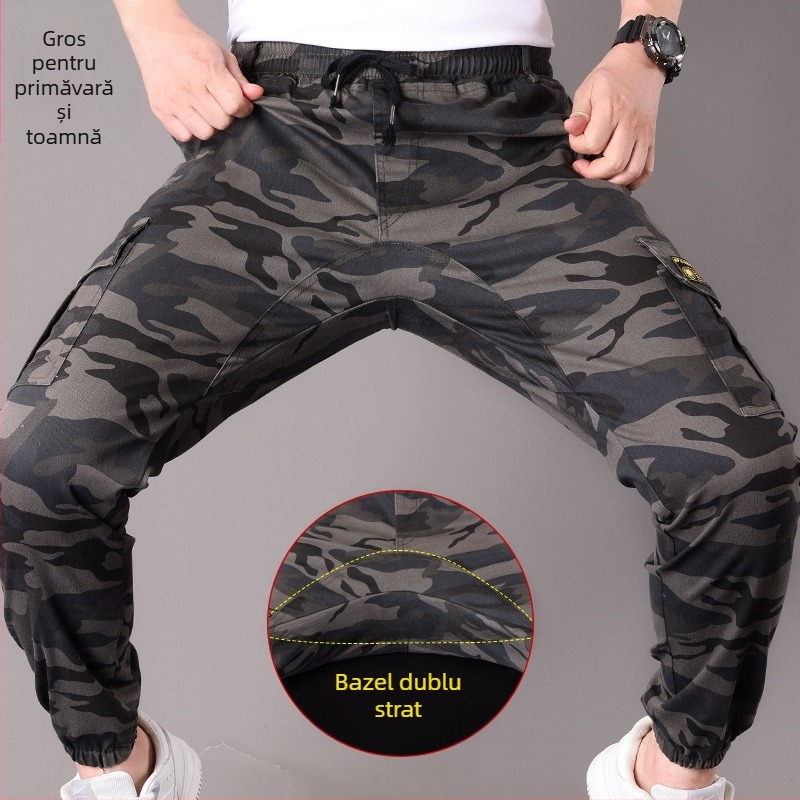 Pantaloni casual de lucru din bumbac, camuflaj, croi drept, talie medie, cu mai multe buzunare, pentru primăvară-toamnă