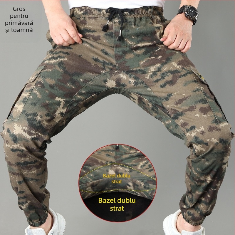 Pantaloni casual de lucru din bumbac, camuflaj, croi drept, talie medie, cu mai multe buzunare, pentru primăvară-toamnă