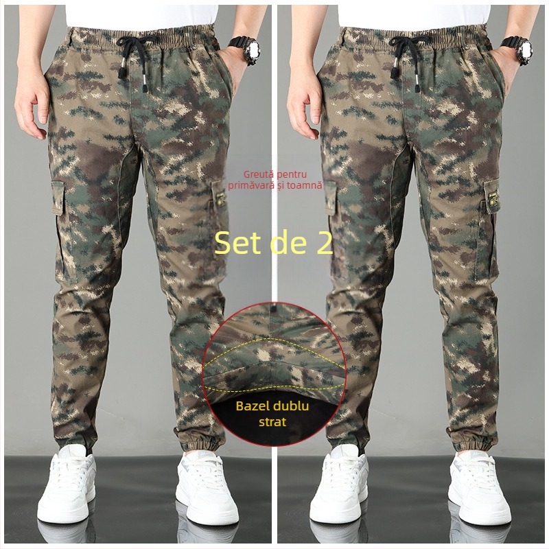 Pantaloni casual de lucru din bumbac, camuflaj, croi drept, talie medie, cu mai multe buzunare, pentru primăvară-toamnă