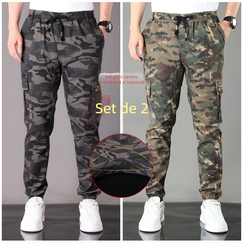 Pantaloni casual de lucru din bumbac, camuflaj, croi drept, talie medie, cu mai multe buzunare, pentru primăvară-toamnă