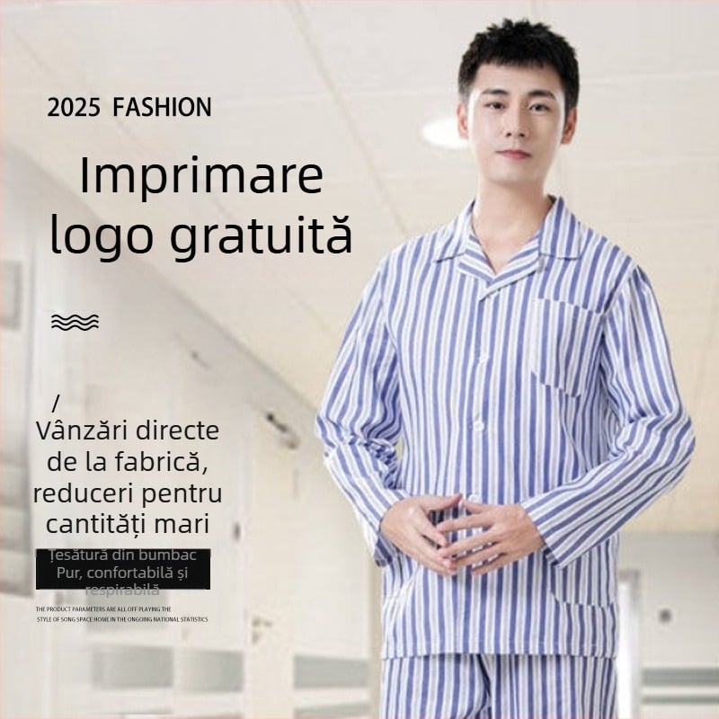 Halat pentru pacient, din bumbac, unisex, mâneci lungi, guler stil sacou, care evacuează umezeala
