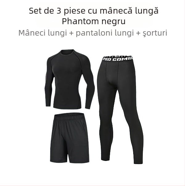 Set sport unisex cu mâneci lungi, material respirabil cu uscare rapidă din poliester-spandex, cropped pants, pentru alergare, fotbal și baschet