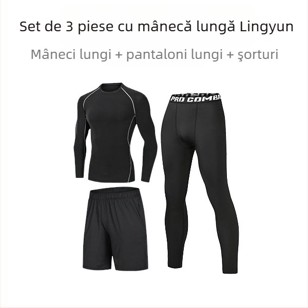 Set sport unisex cu mâneci lungi, material respirabil cu uscare rapidă din poliester-spandex, cropped pants, pentru alergare, fotbal și baschet