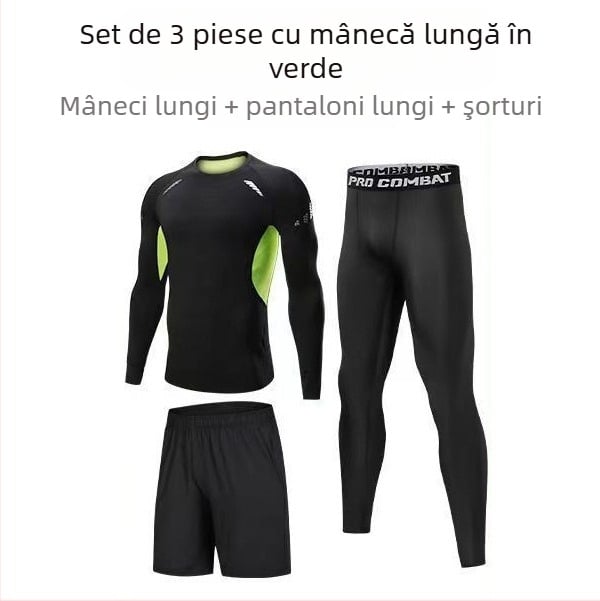Set sport unisex cu mâneci lungi, material respirabil cu uscare rapidă din poliester-spandex, cropped pants, pentru alergare, fotbal și baschet