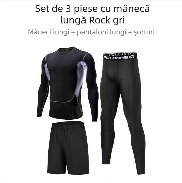 Set sport unisex cu mâneci lungi, material respirabil cu uscare rapidă din poliester-spandex, cropped pants, pentru alergare, fotbal și baschet