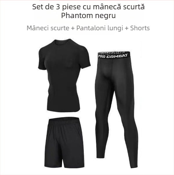 Set sport unisex cu mâneci lungi, material respirabil cu uscare rapidă din poliester-spandex, cropped pants, pentru alergare, fotbal și baschet