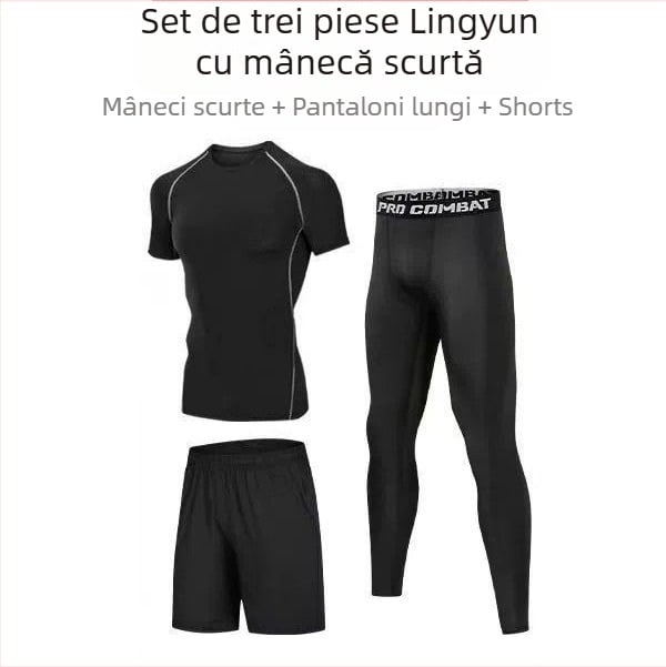Set sport unisex cu mâneci lungi, material respirabil cu uscare rapidă din poliester-spandex, cropped pants, pentru alergare, fotbal și baschet