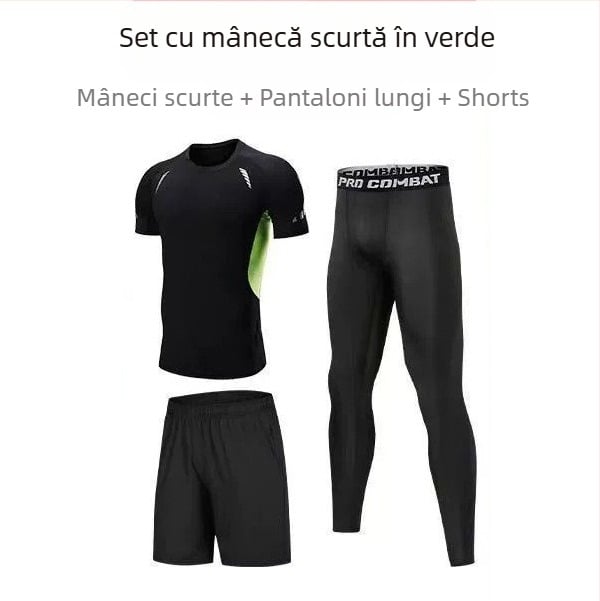 Set sport unisex cu mâneci lungi, material respirabil cu uscare rapidă din poliester-spandex, cropped pants, pentru alergare, fotbal și baschet