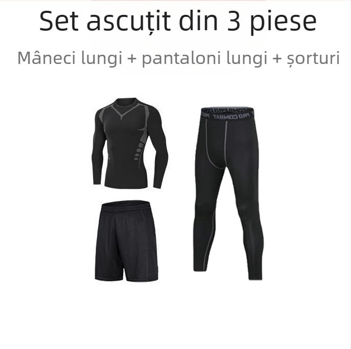 Set sport unisex cu mâneci lungi, material respirabil cu uscare rapidă din poliester-spandex, cropped pants, pentru alergare, fotbal și baschet