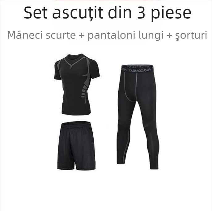 Set sport unisex cu mâneci lungi, material respirabil cu uscare rapidă din poliester-spandex, cropped pants, pentru alergare, fotbal și baschet
