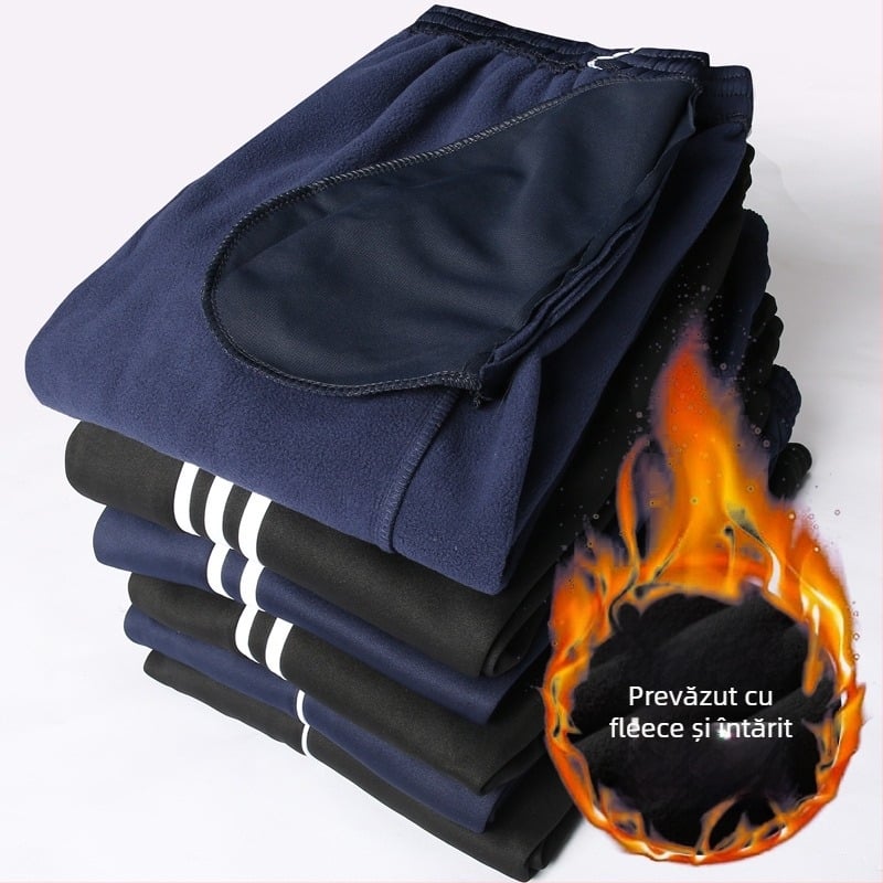 Pantaloni școlari de uniformă, căptuți cu catifea de iarnă, cu două dungi, talie medie, 100% poliester – pantaloni sport pentru școală