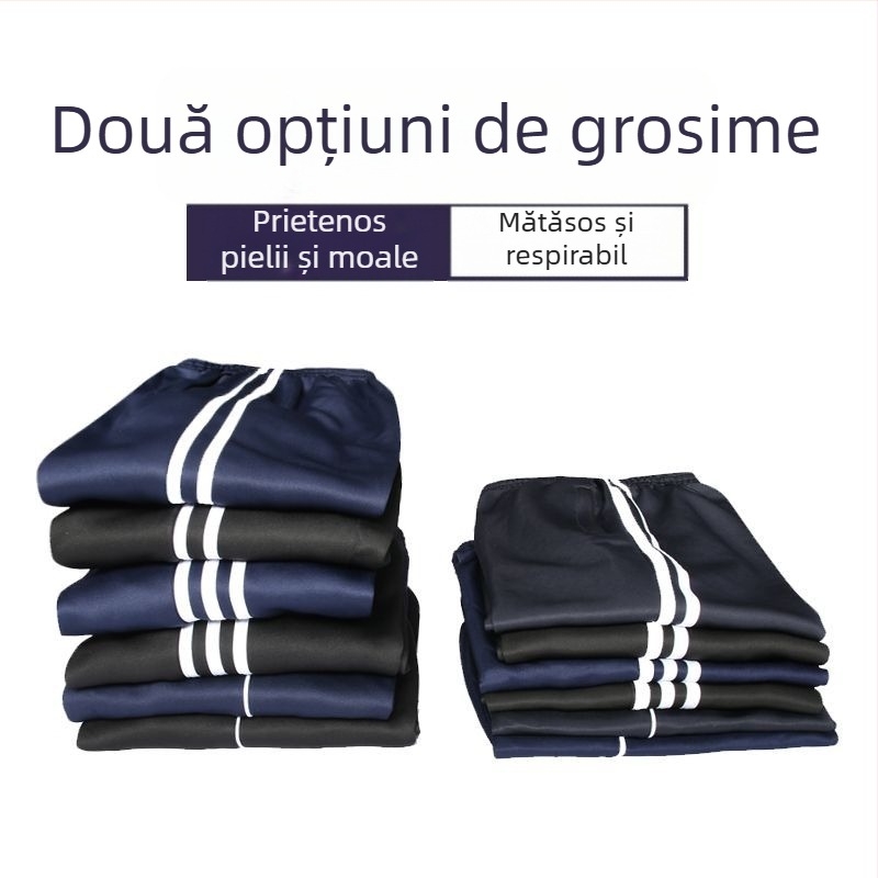 Pantaloni școlari de uniformă, căptuți cu catifea de iarnă, cu două dungi, talie medie, 100% poliester – pantaloni sport pentru școală