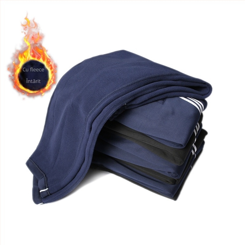 Pantaloni școlari de uniformă, căptuți cu catifea de iarnă, cu două dungi, talie medie, 100% poliester – pantaloni sport pentru școală