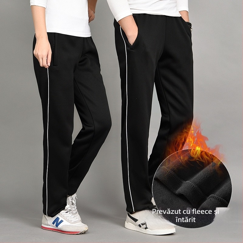 Pantaloni școlari de uniformă, căptuți cu catifea de iarnă, cu două dungi, talie medie, 100% poliester – pantaloni sport pentru școală